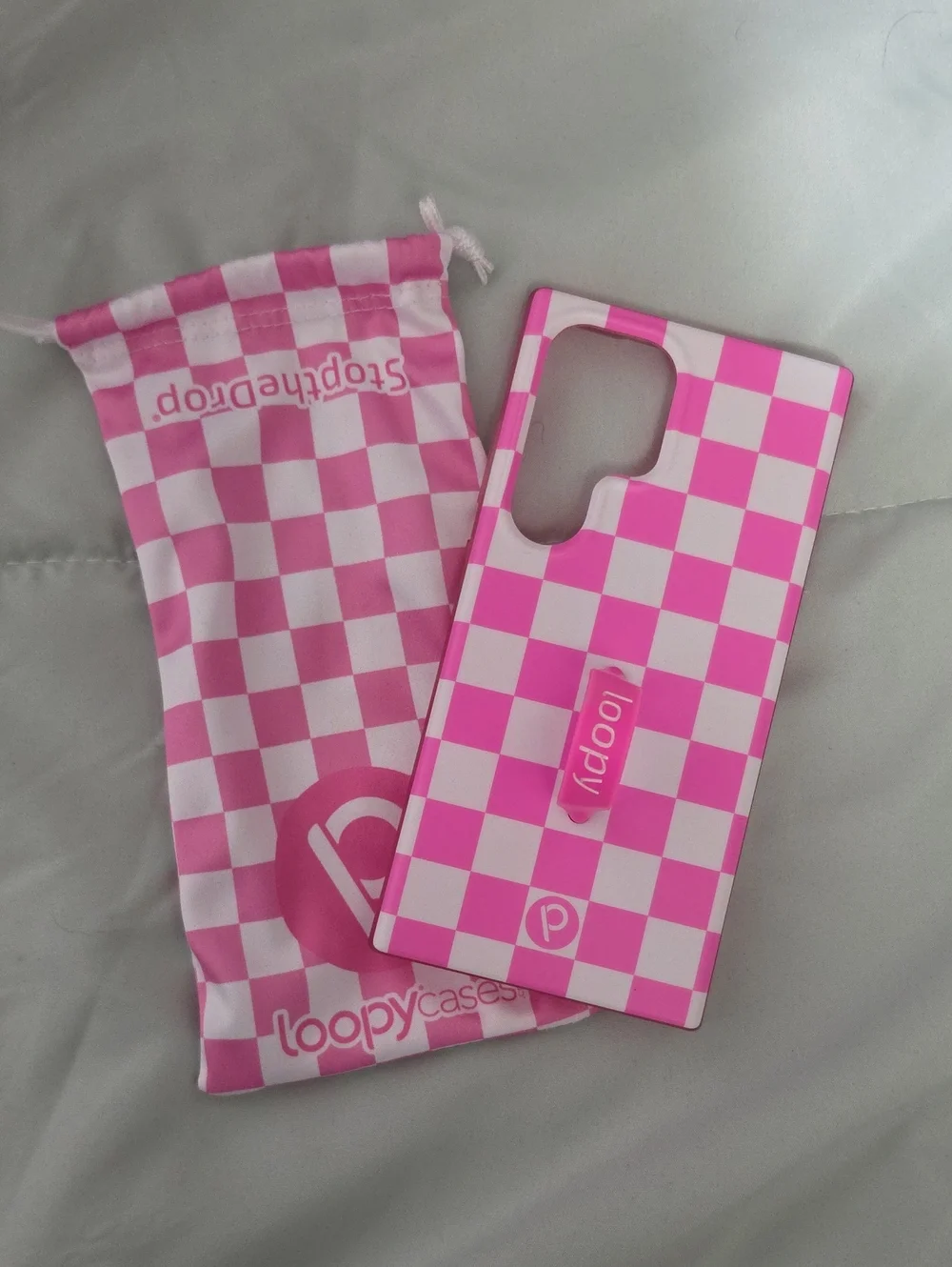 Loopy Case Pink & White Checkered Phone Case with Loop Grip
